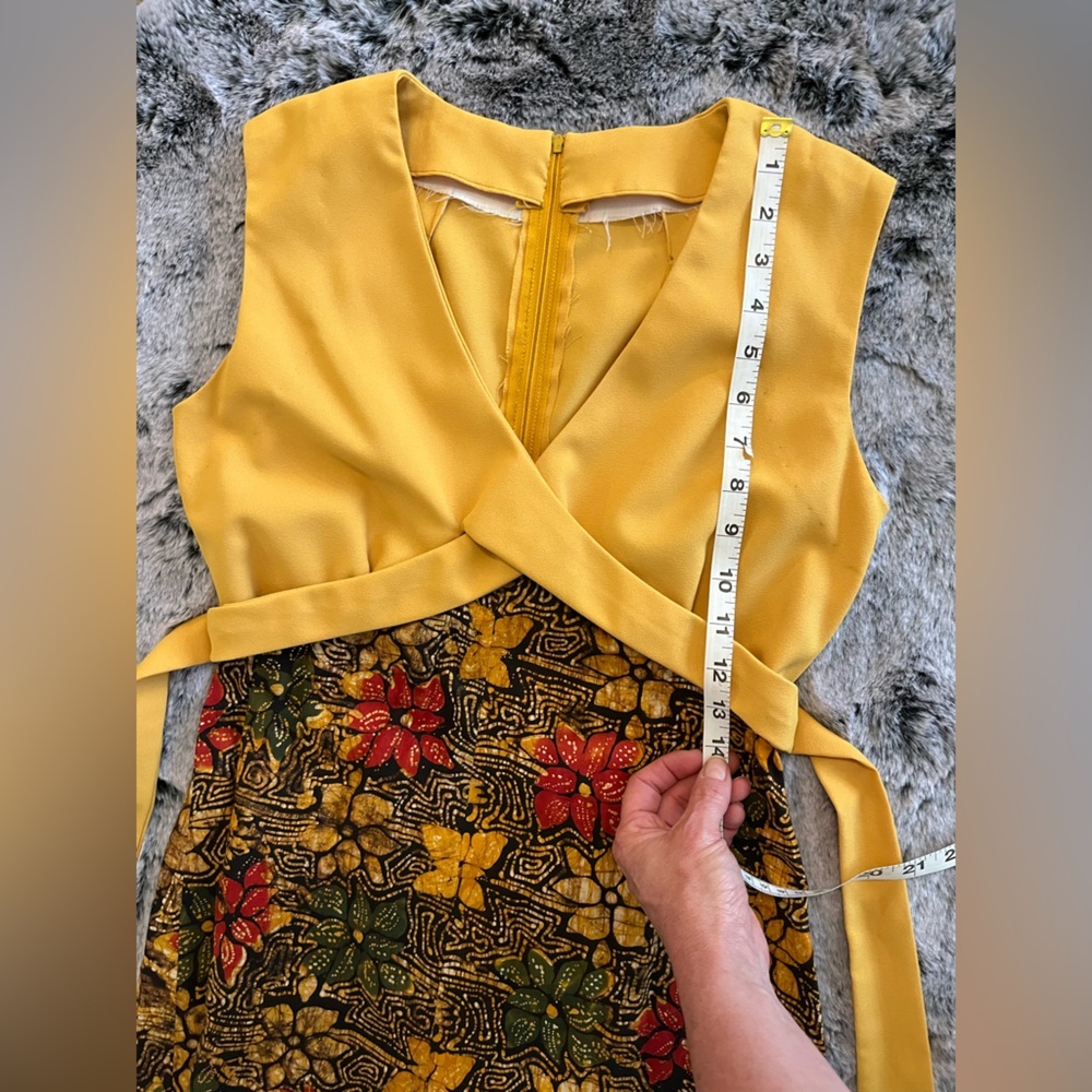 Handmade Vintage 70’s maxi floral dress yellow, & brown empire waist Small EUC​ - Picture 14 of 16